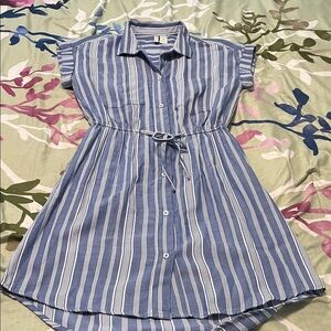 Japna Blue and White Striped Mini Dress